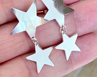 Sterling Silver large double star handmade earrings