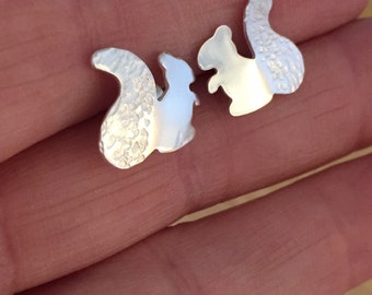 Solid Silver hand made bushy tail squirrel earrings.