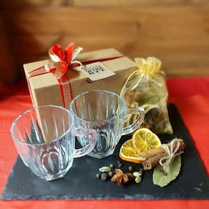 Mulled Wine Spice Gift Set, Christmas Gift, Mulled Wine Mugs, Glass Mugs, DIY Mulled Wine