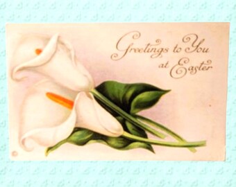 Easter Postcard Antique 1923 Embossed Calla Lily Flowers Easter Greeting Posted Vintage Modern Era Collectible Ephemera Made in the USA