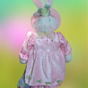 White Rabbit Stuffed Plush Animal Pink Dress and Hat 26" Easter Bunny Home Decor