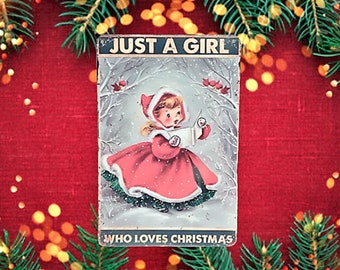 Tin Sign Vintage Style Metal Christmas Wall Hanging Just a Girl Who Loves Christmas Saying Picture Craft Supply