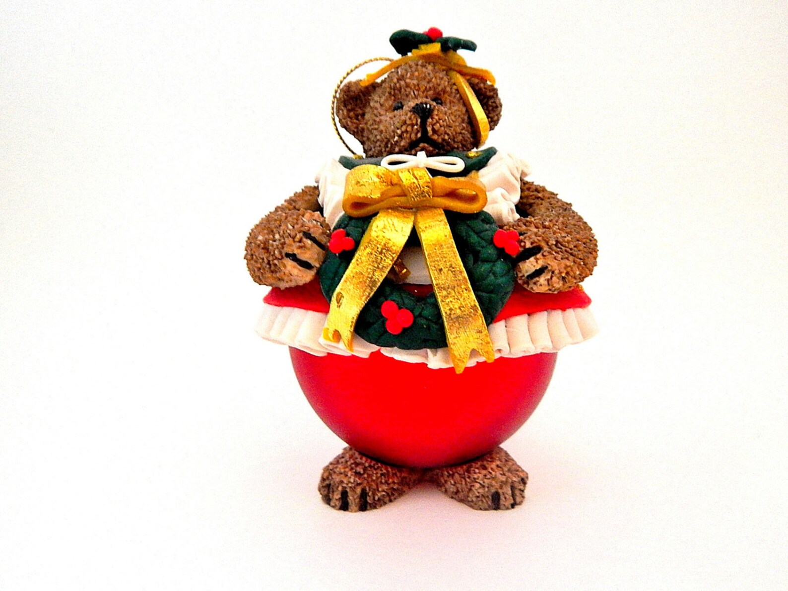 Teddy Bear Figurine Christmas Tree Ornament Rolypoly Brown Etsy