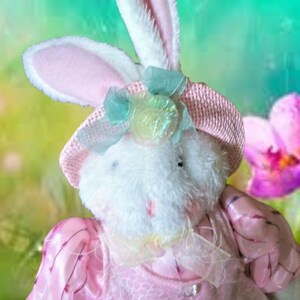 White Rabbit Stuffed Plush Animal Pink Dress and Hat 26" Easter Bunny Home Decor