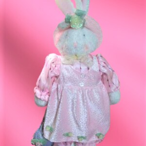 White Rabbit Stuffed Plush Animal Pink Dress and Hat 26" Easter Bunny Home Decor