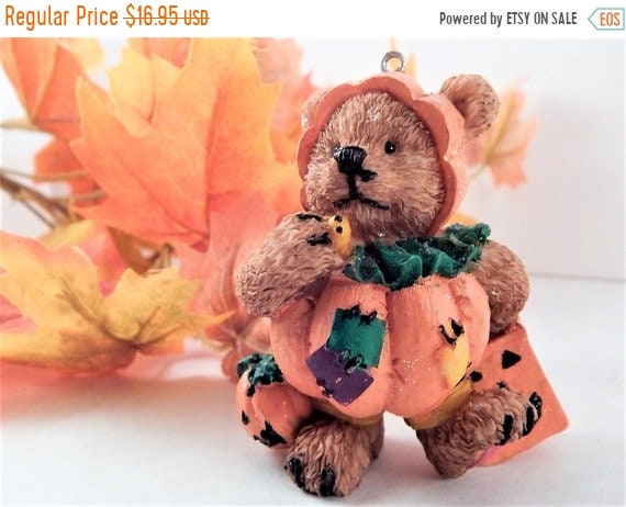 Bear Figurine Halloween Trick-or-Treat Dressed Up in a Pumpkin Costume 5" Resin