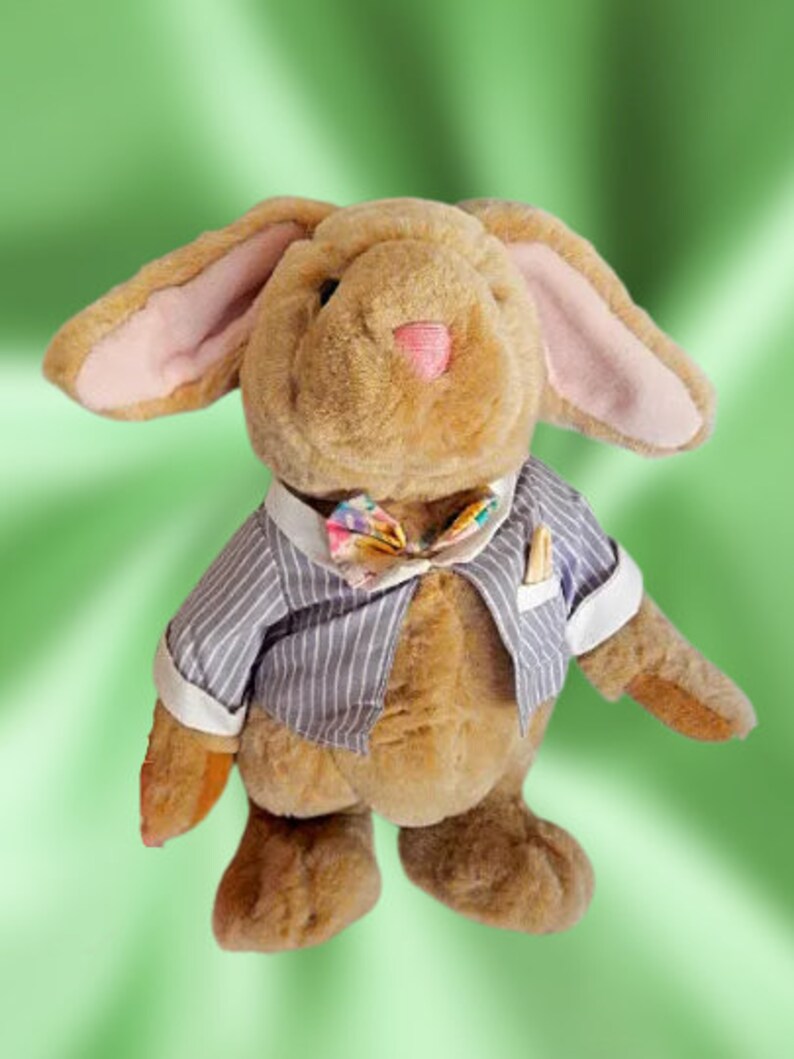 Rabbit Stuffed Animal 11 Jointed Boy Bunny Beige Plush Etsy