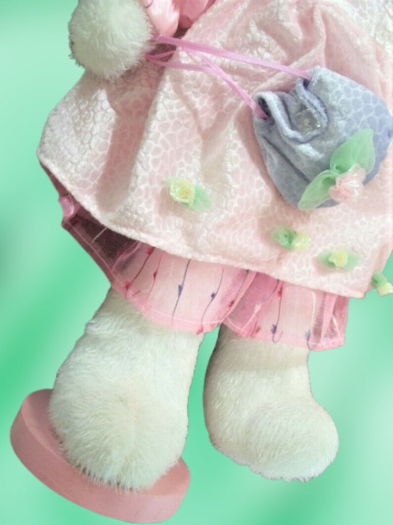 White Rabbit Stuffed Plush Animal Pink Dress and Hat 26" Easter Bunny Home Decor