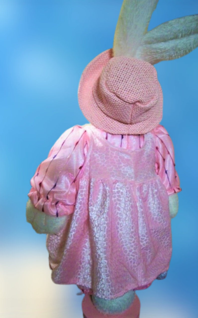 White Rabbit Stuffed Plush Animal Pink Dress and Hat 26" Easter Bunny Home Decor