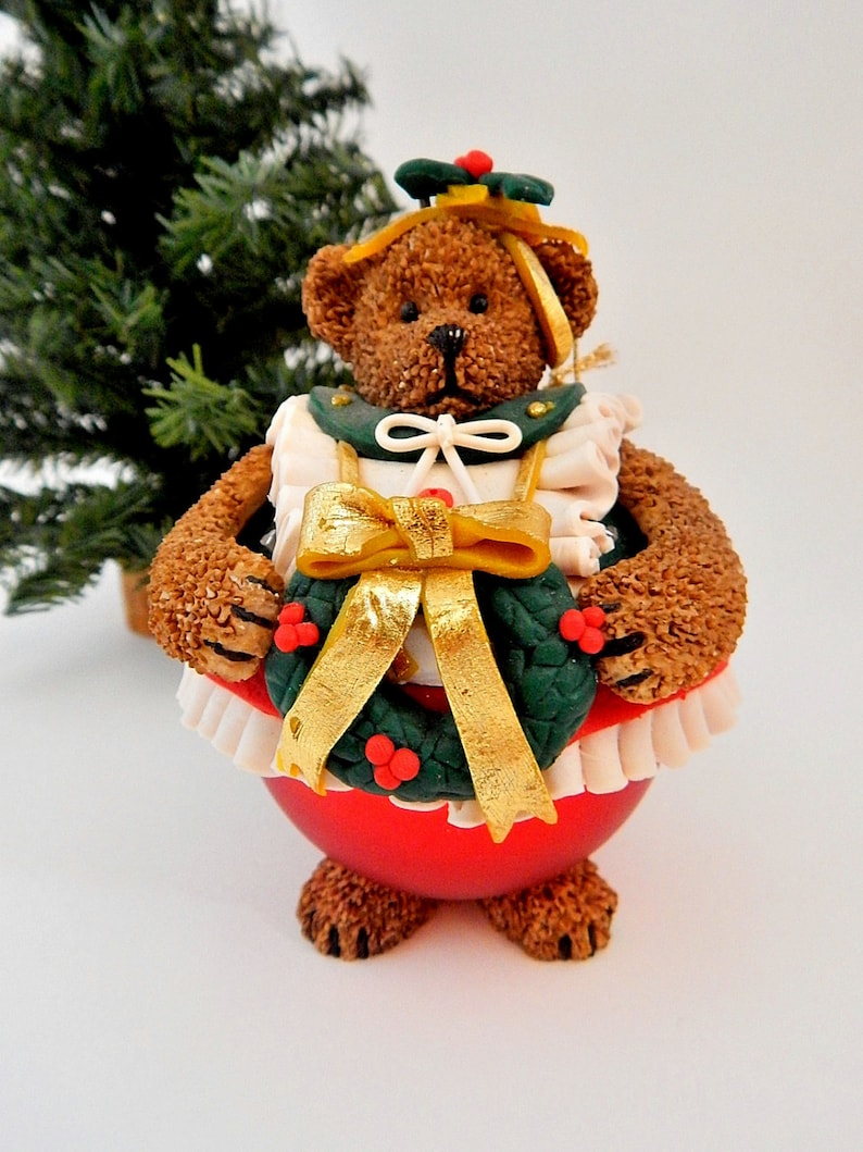 Teddy Bear Figurine Christmas Tree Ornament Rolypoly Brown Etsy