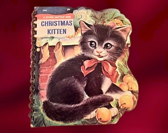 Christmas Kitten Children's Book Vintage 1966 Sturdy Contour Wonder Book Spiral Bound Winter Holiday Cat Story