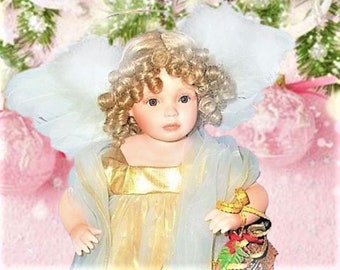 NOELLE The Christmas Angel Little Bit of Heaven Porcelain Doll by Ann Timmerman Vintage 1995 Georgetown Collection Blonde Girl Display Doll