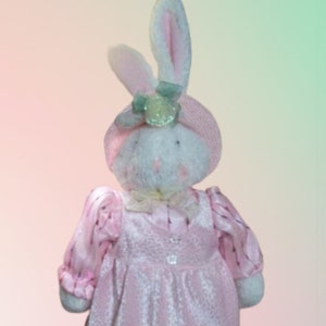 White Rabbit Stuffed Plush Animal Pink Dress and Hat 26" Easter Bunny Home Decor