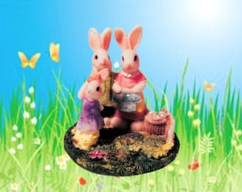 Rabbit Family Figurine Dad Mom Baby Bunny Easter Decor Vintage 1990s Colorful Glittery Resin Farm Animal Spring Easter Farmhouse Statuette