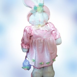 White Rabbit Stuffed Plush Animal Pink Dress and Hat 26" Easter Bunny Home Decor