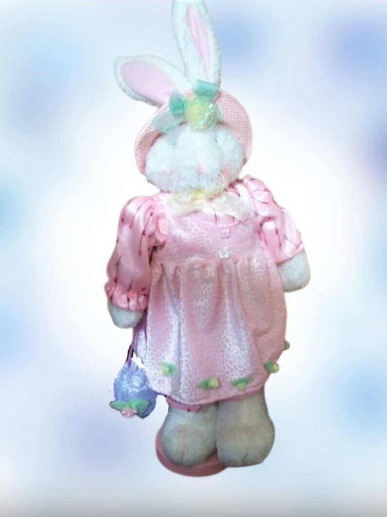 White Rabbit Stuffed Plush Animal Pink Dress and Hat 26" Easter Bunny Home Decor