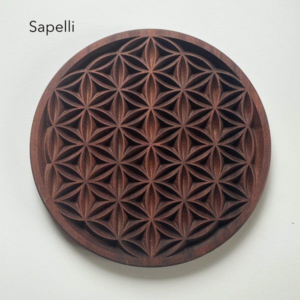 flower of life in carved wood / solid sapele