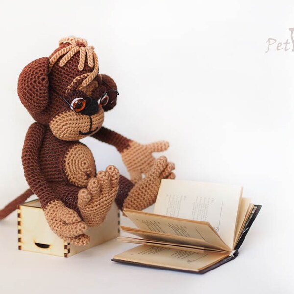 Plush toy monkey, funny gift, crochet monkey soft toy, designer handmade from cotton yarn, is able to sit, can stand, loves hooligans