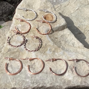 Créoles en cuivre, boucles d&#39;oreilles en argent, faites à la main avec enroulement de fil