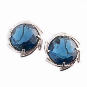 Blue Round Rhinestone Earrings