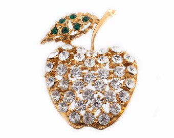 Rhinestone Apple Brooch