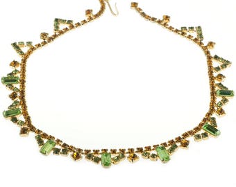 Western Germany Green and Orange Rhinestone Necklace