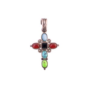 Sterling Reversible Gemstone Cross Pendant