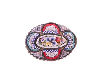 Broche Micromosaïque Art Nouveau – Forme Fer à Cheval, Floral, Occasion