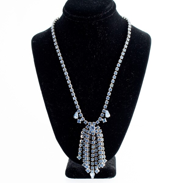 La-Rel Blue Rhinestone Fringe Necklace