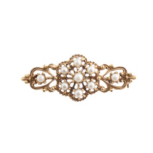 Gold Plated Faux Pearl Filigree Pin