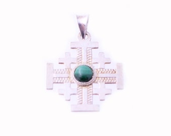 Sterling Malachite Cross Pendant