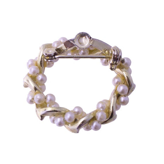 Faux Pearl and Rhinestone Oval Brooch - image 2