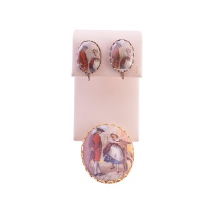 Porcelain Style Earring and Brooch Set