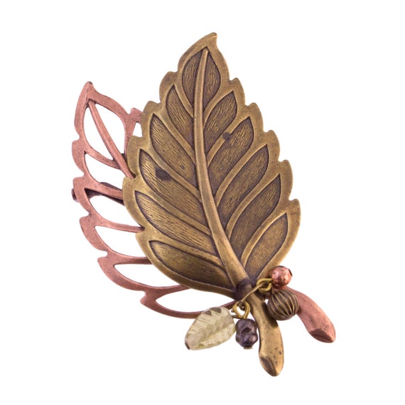 Copper and Brass Leaf Brooch