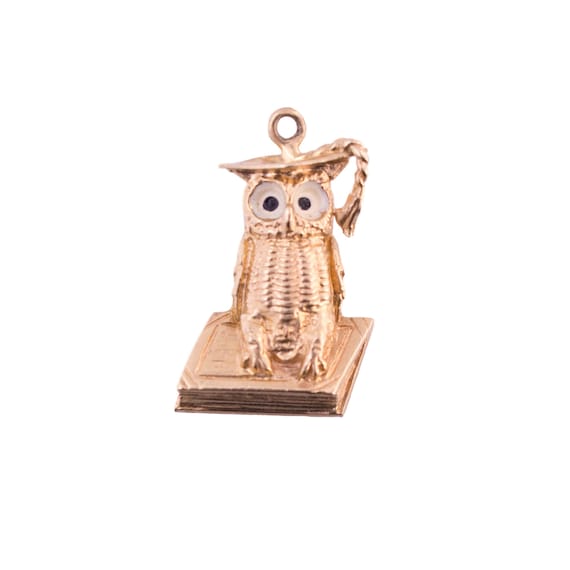 14K Gold Wise Owl Charm