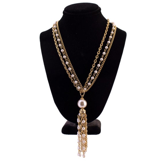 Faux Pearl Tassel Necklace - image 1
