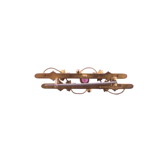 Victorian Seed Pearl and Ruby Bamboo Brooch - image 2