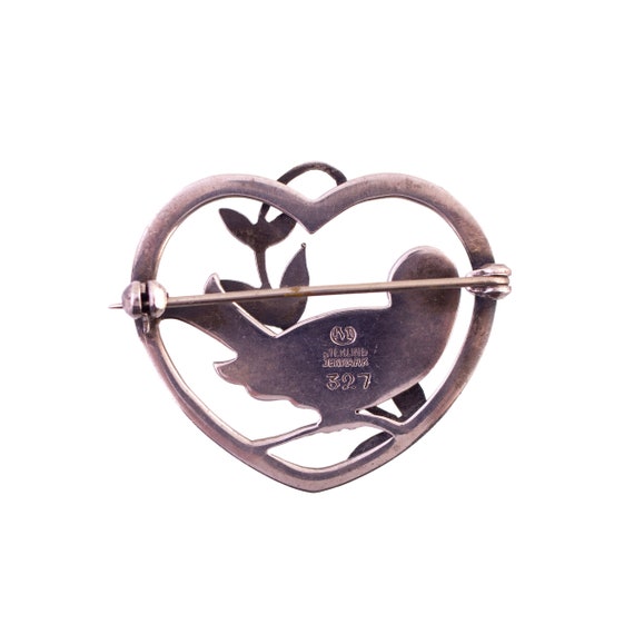 Sterling Silver Dove and Heart Brooch - image 2