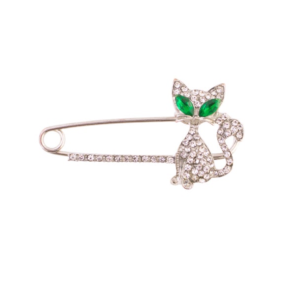 Rhinestone Kitty Safety Pin