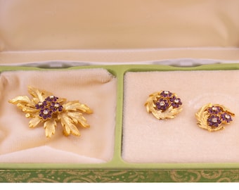 Vintage Gold Plated Floral Brooch and Earring Set