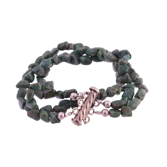 Green Turquoise Three Row Beaded Bracelet - image 1