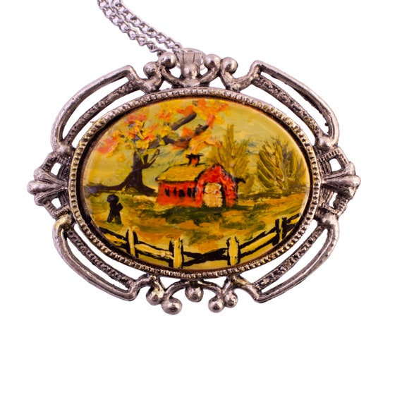 Hand Painted Farm Scene Necklace - image 2