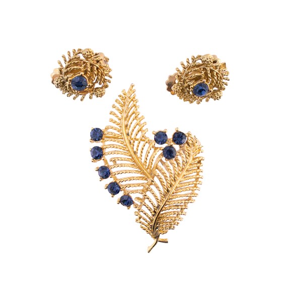 Lisner Leaf Brooch and Earring Set - image 1