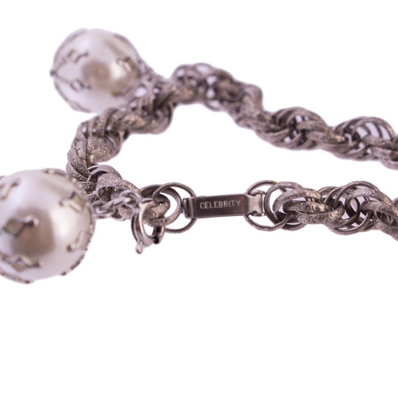 Celebrity Silver Tone Faux Pearl Clip Necklace Br… - image 3