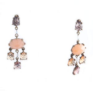 Avon Pink and Brown Rhinestone Earclips