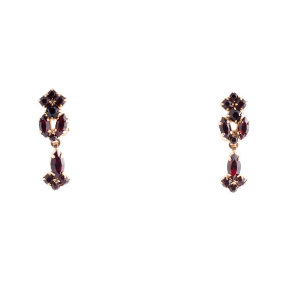 Gold Plated Red Rhinestone Drop Earrings - image 1