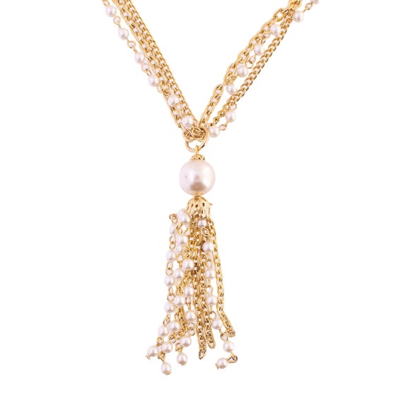 Faux Pearl Tassel Necklace - image 3