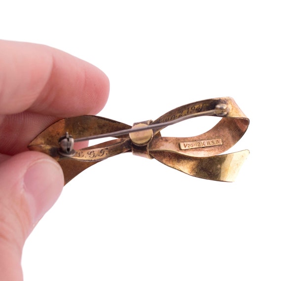 1940s Gold Filled Bow Brooch - image 2