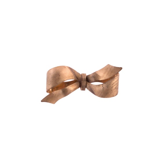 Gold Filled Textured Bow Brooch - image 1