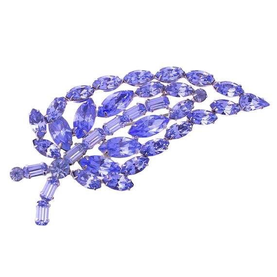 Blue Rhinestone Leaf Brooch - image 1